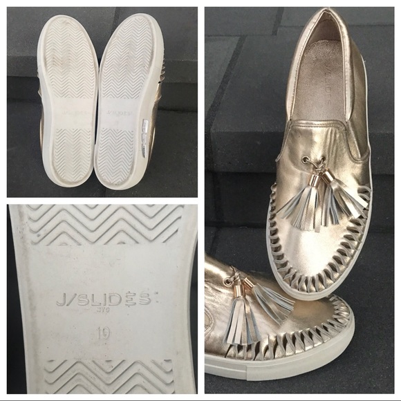 LF Shoes J Slides Gold Leather Sneakers Loafers Slip On Poshmark